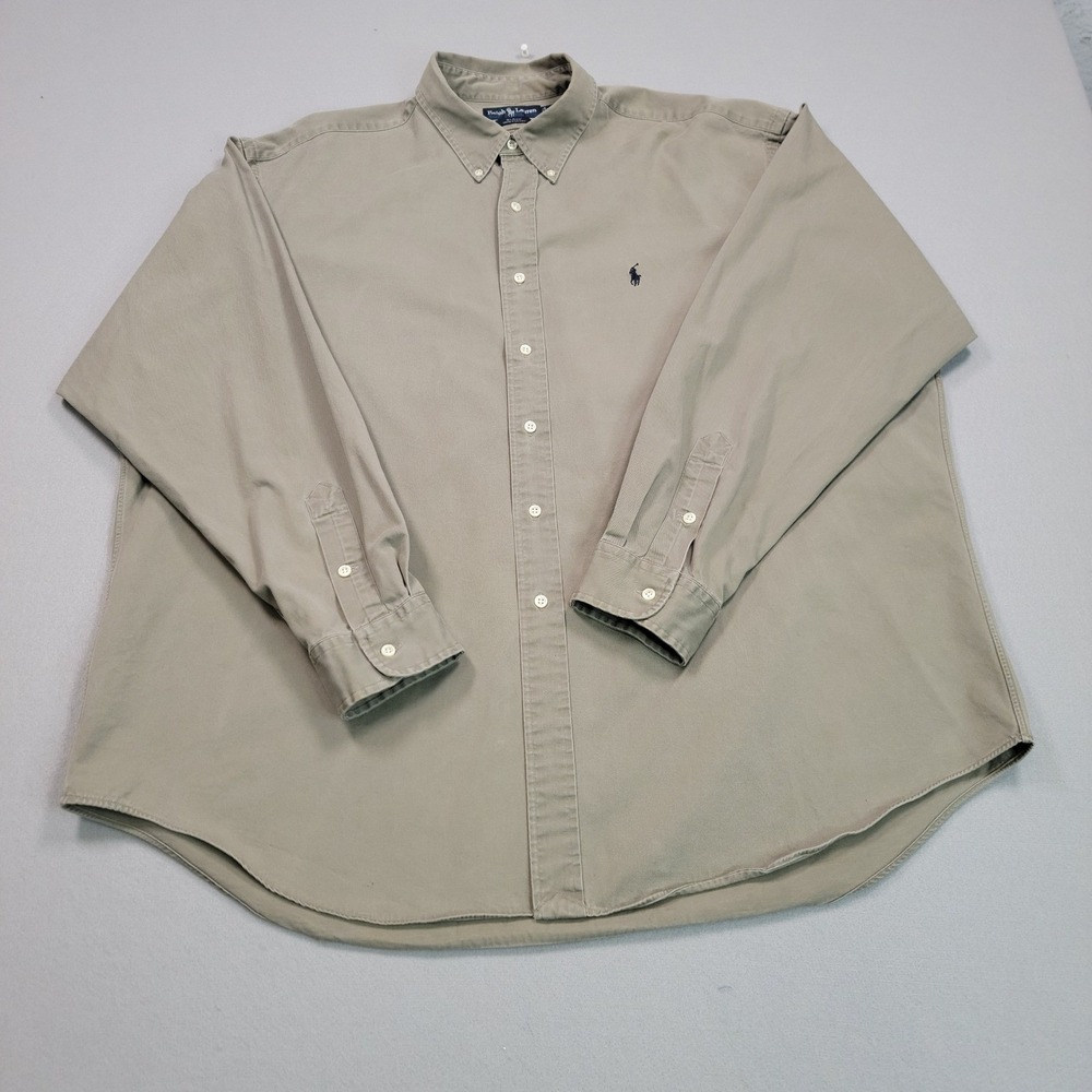 Polo Ralph Lauren Mens XXL Blake Button Down Shirt Khaki Tan Long Sleeve Cotton